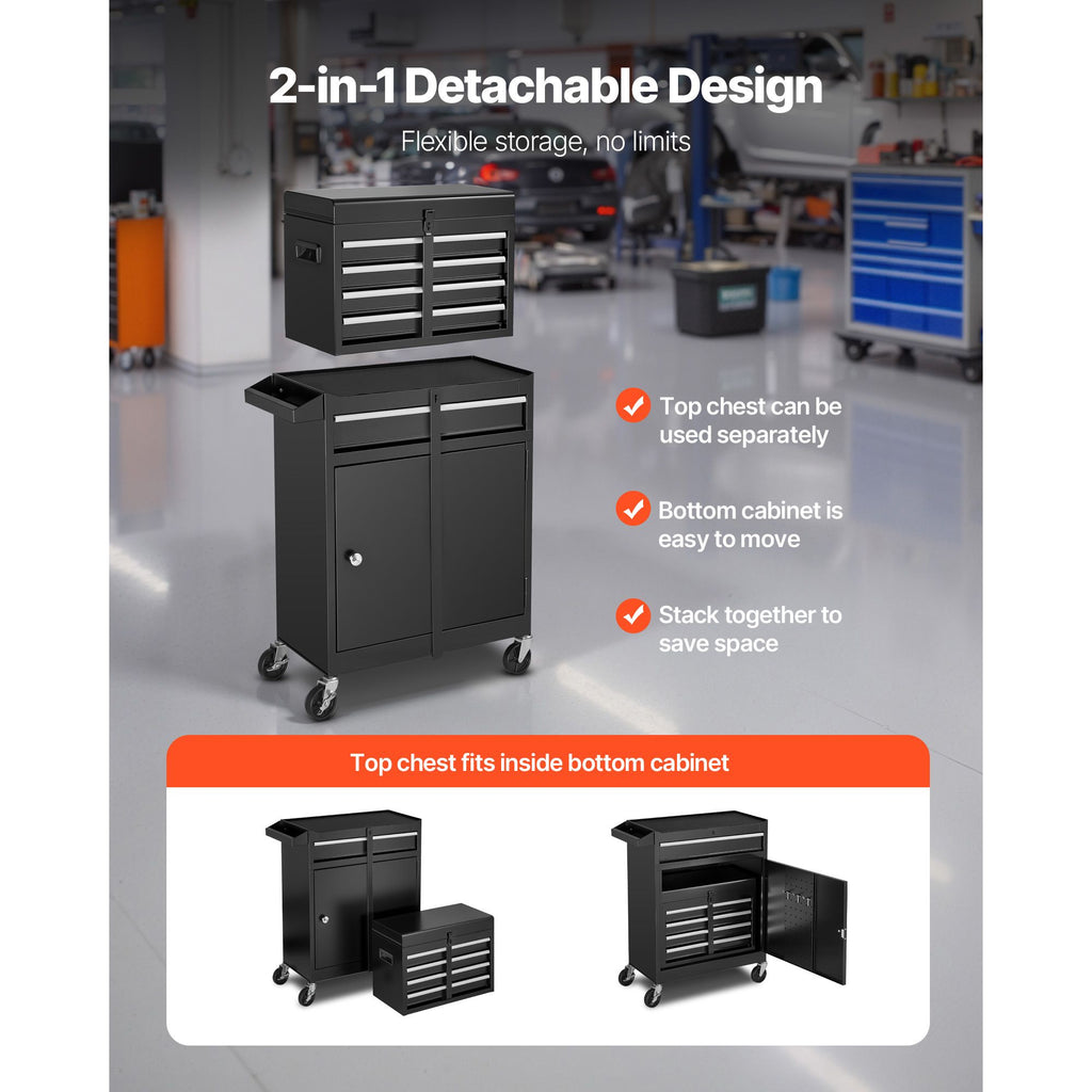 Rolling Tool Chest, 2-in-1 Detachable Design with Lock Bar and EVA Protection