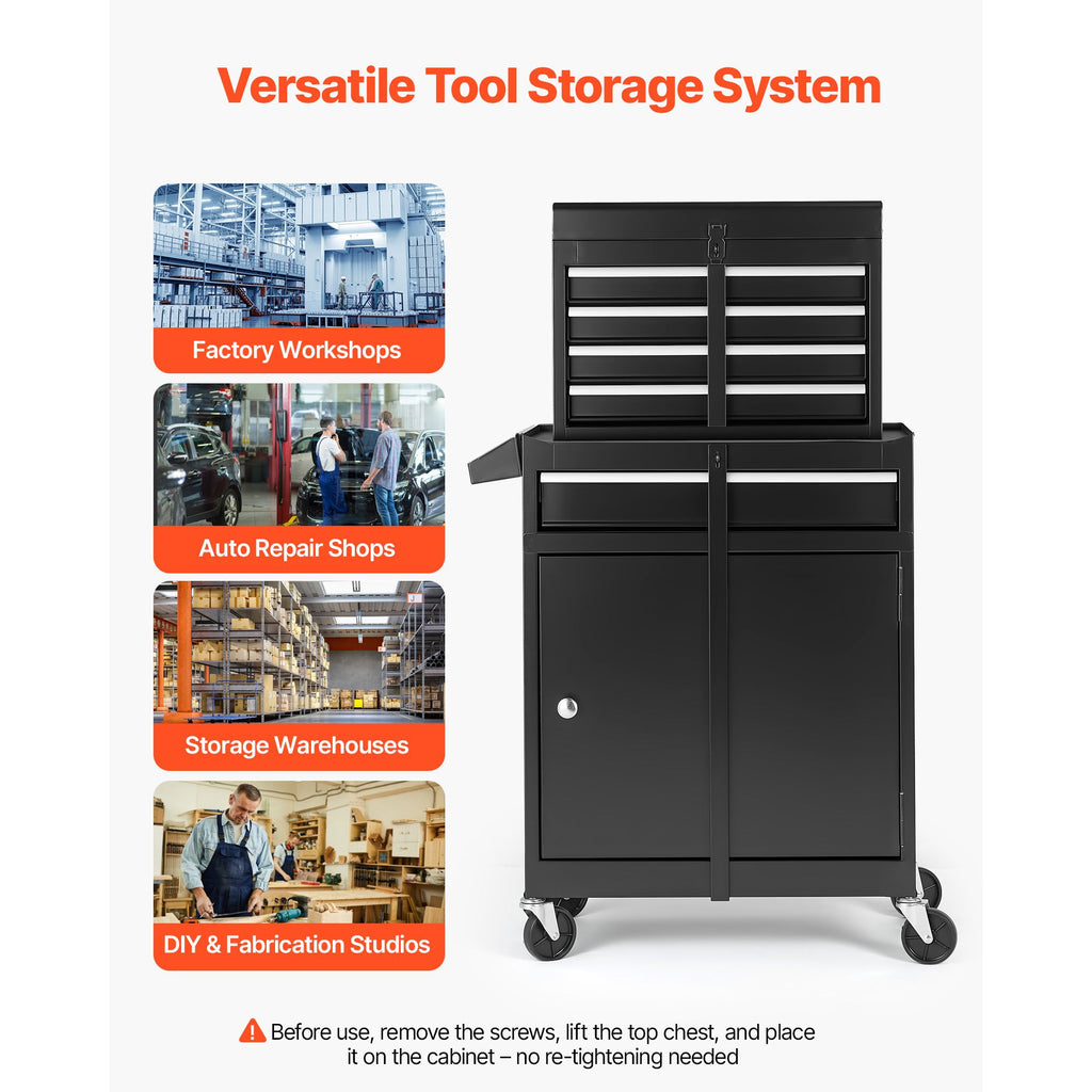 Rolling Tool Chest, 2-in-1 Detachable Design with Lock Bar and EVA Protection