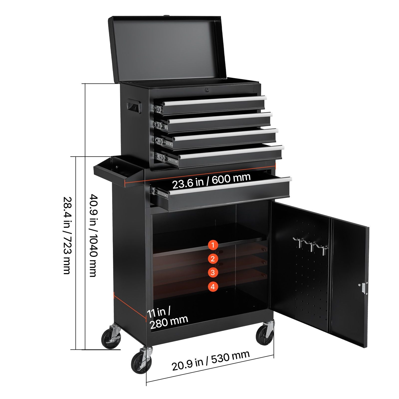 Rolling Tool Chest, 2-in-1 Detachable Design with Lock Bar and EVA Protection