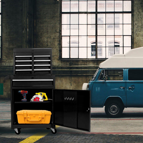 Rolling Tool Chest with 5 Drawers, Lockable Wheels & Adjustable Shelf