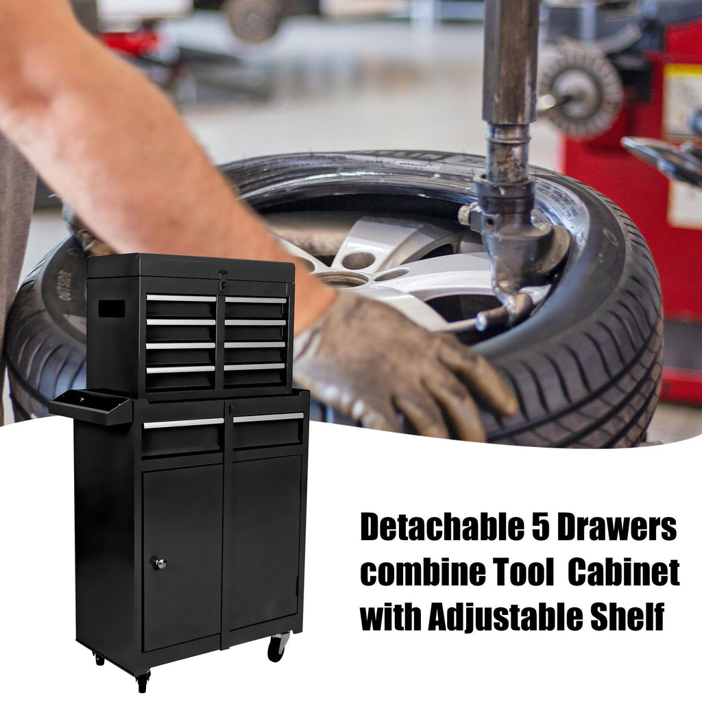Rolling Tool Chest with 5 Drawers, Lockable Wheels & Adjustable Shelf