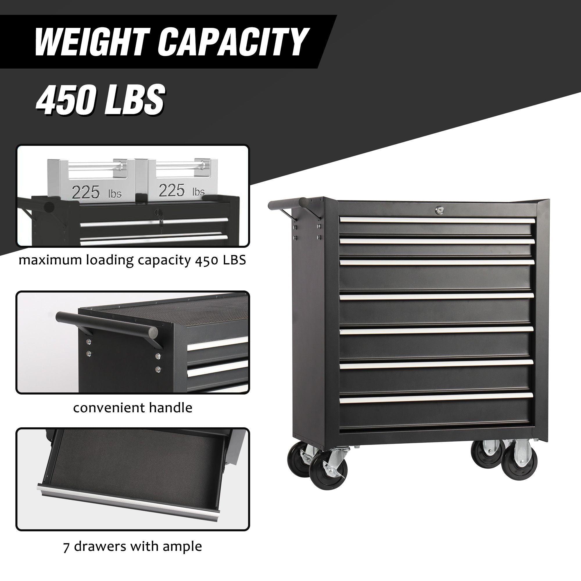 Rolling Tool Chest with 7-Drawer Tool Box with Wheels Multifunctional Tool Cart Mechanic Tool Storag