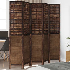 5-Panel Solid Paulownia Room Divider - Dark Brown