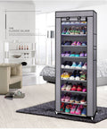 10-Layer 9-Lattice Non-woven Fabric Shoe Rack – Compact & Stylish Storage - Grey