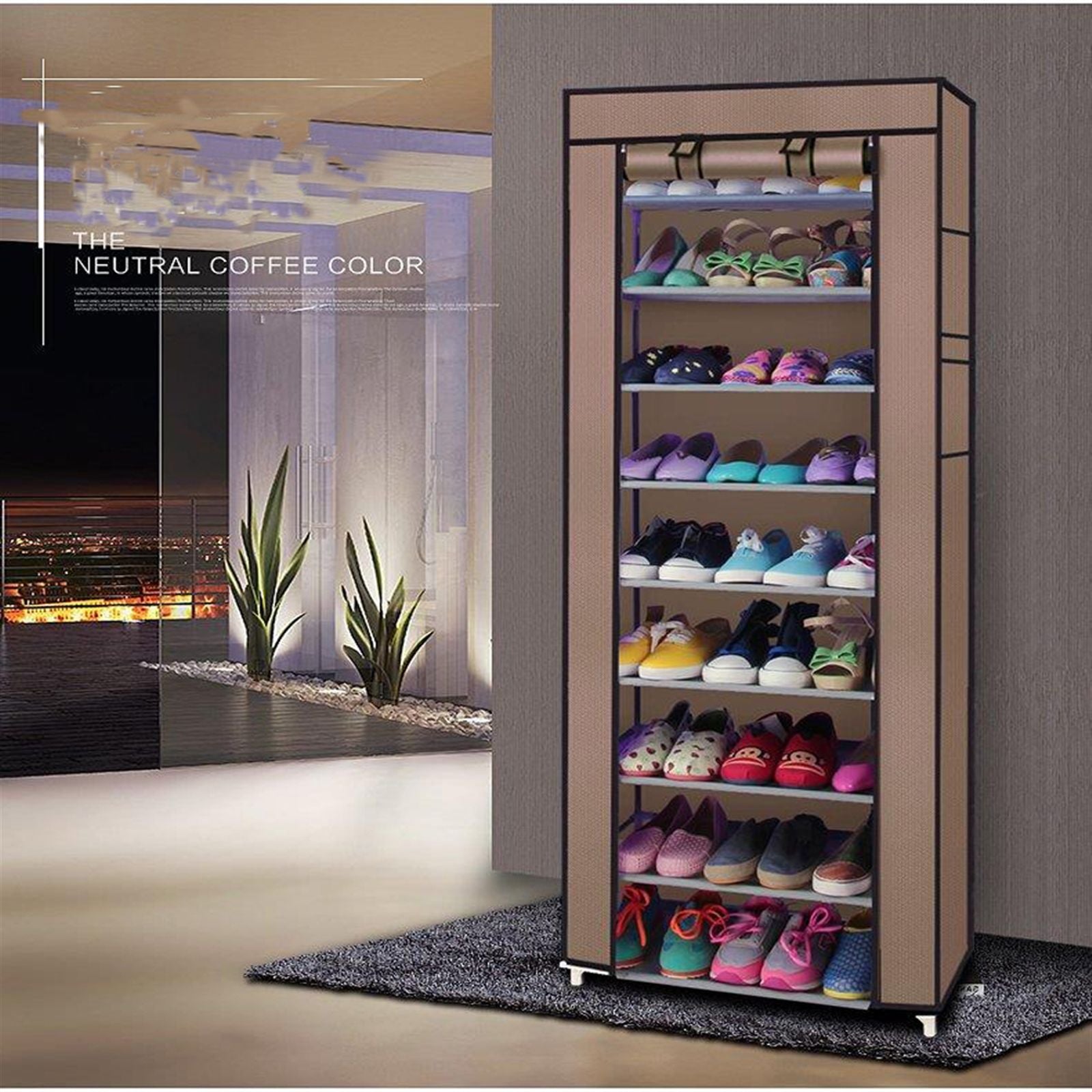 10-Layer 9-Lattice Non-woven Fabric Shoe Rack – Compact & Stylish Storage