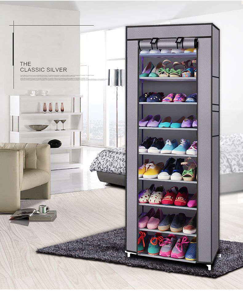 10-Layer 9-Lattice Non-woven Fabric Shoe Rack – Compact & Stylish Storage