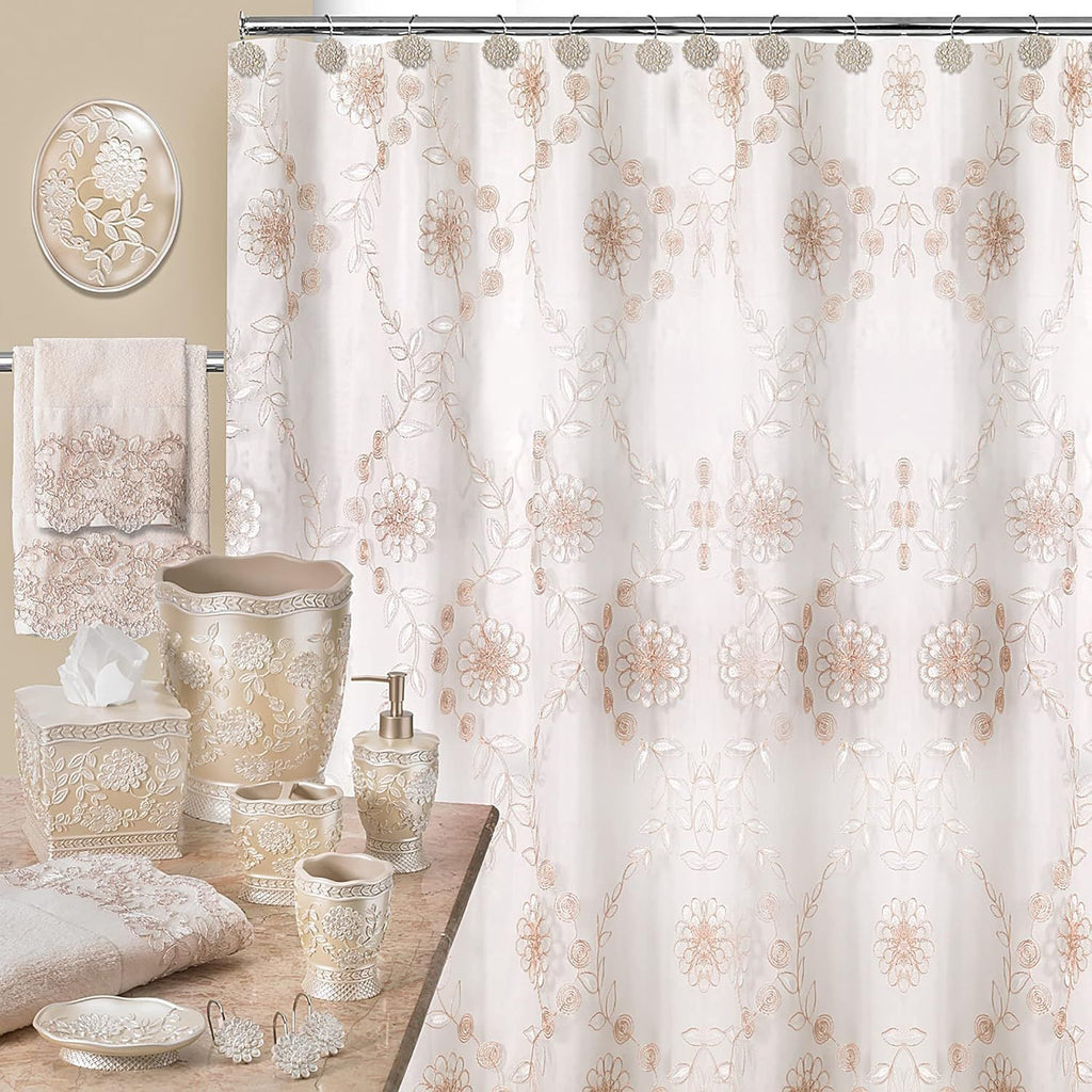 Beige Rose Vine Washable Bathroom Rug