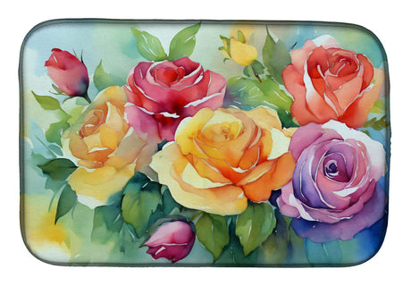 Roses in Watercolor Dish Drying Mat – Absorbent and Non-Slip Kitchen Counter Mat