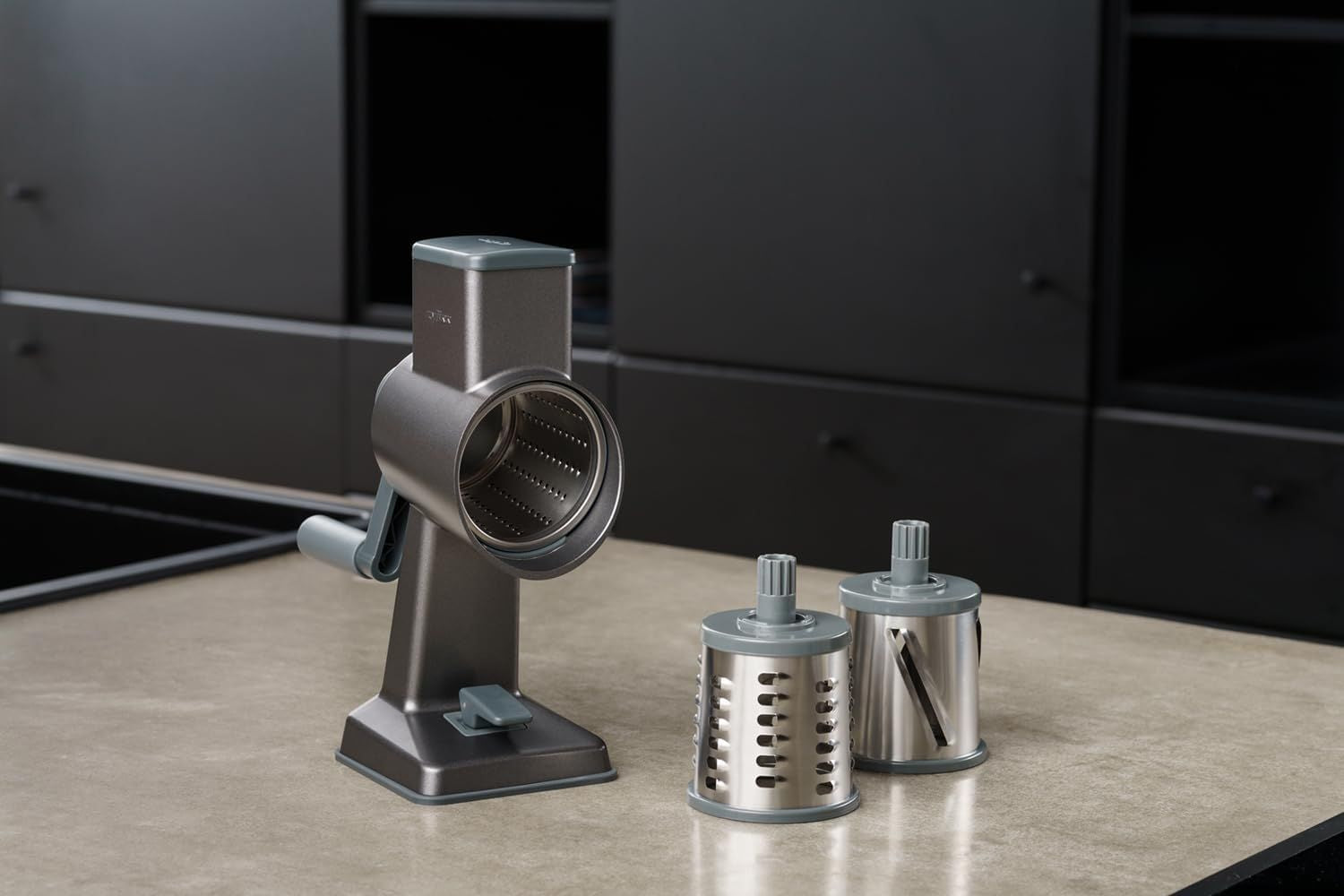 Hand-Cranked Rotary Grater with Interchangeable Drums