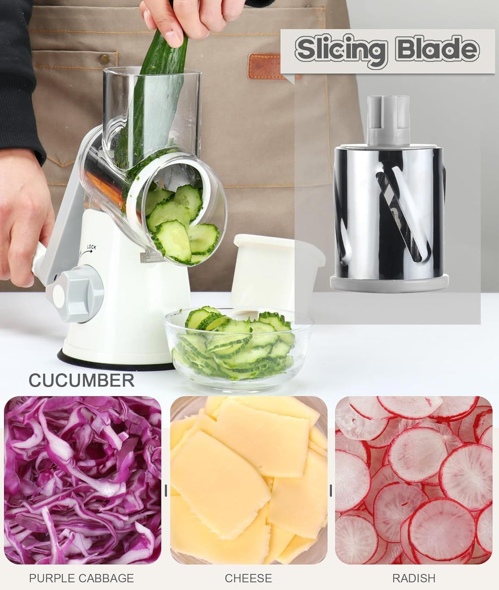 Rotary Hand-Crank Cheese Grater with Drum Blades for Kitchen Prep