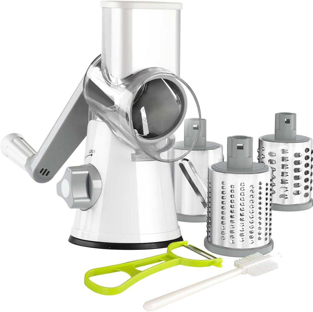 Rotary Hand-Crank Cheese Grater with Drum Blades for Kitchen Prep