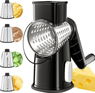 Rotary Cheese Grater with 4 Interchangeable Stainless Steel Blades and Suction Base