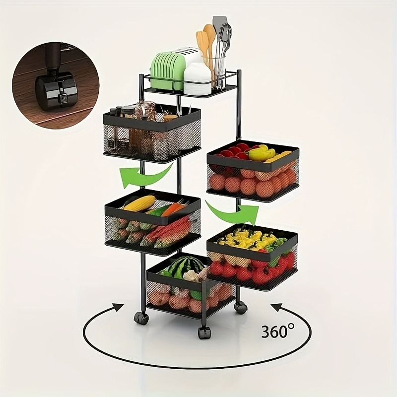 5-Tier Rotating Kitchen Storage Shelf on Wheels