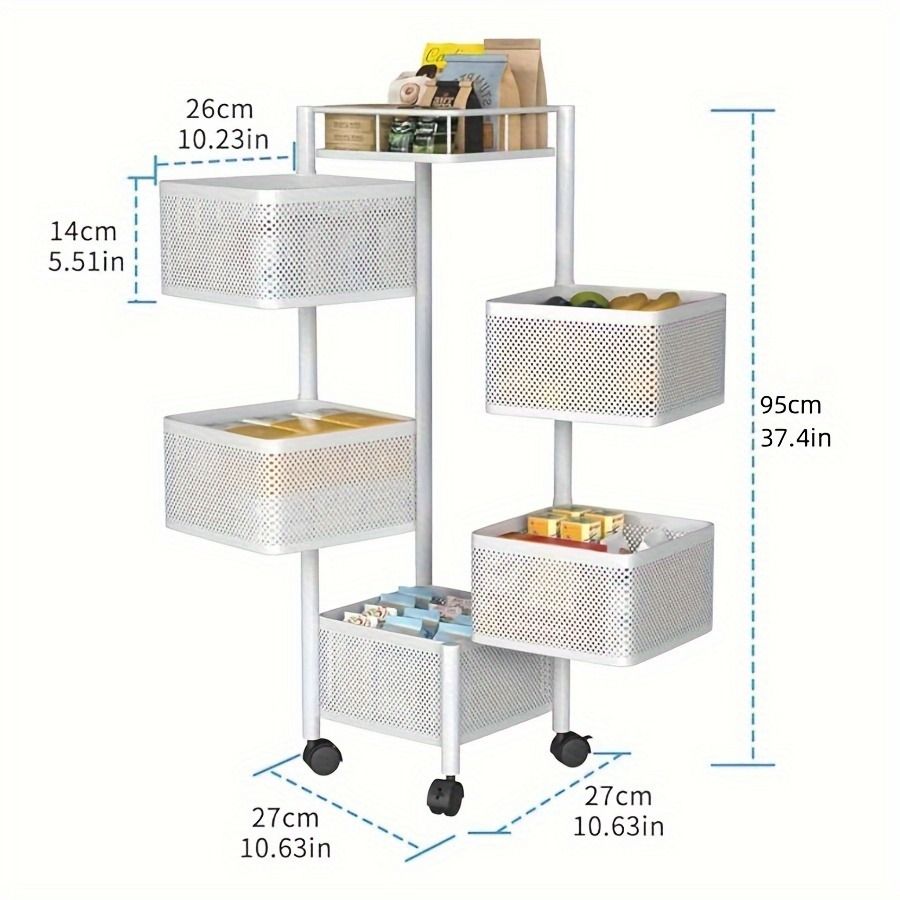5-Tier Rotating Kitchen Storage Shelf on Wheels