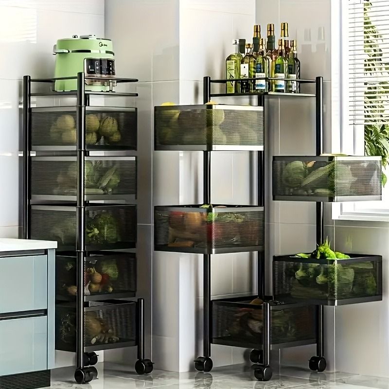 5-Tier Rotating Kitchen Storage Shelf on Wheels