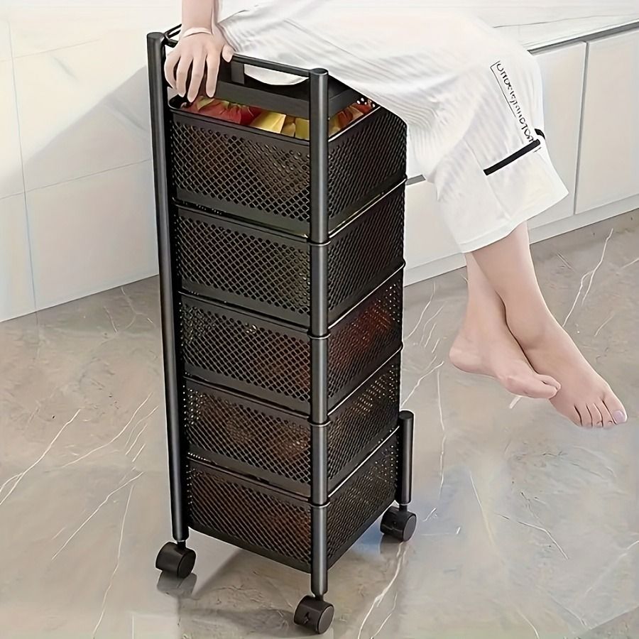 5-Tier Rotating Kitchen Storage Shelf on Wheels