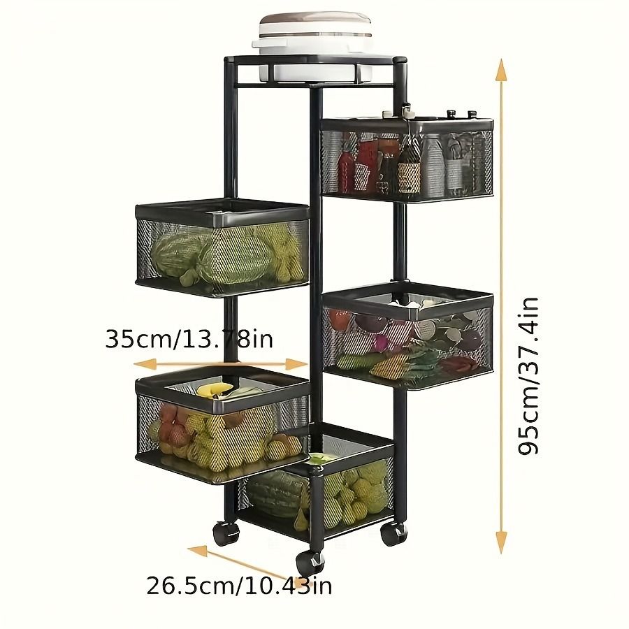 5-Tier Rotating Kitchen Storage Shelf on Wheels
