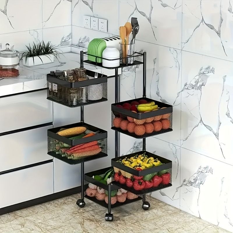5-Tier Rotating Kitchen Storage Shelf on Wheels
