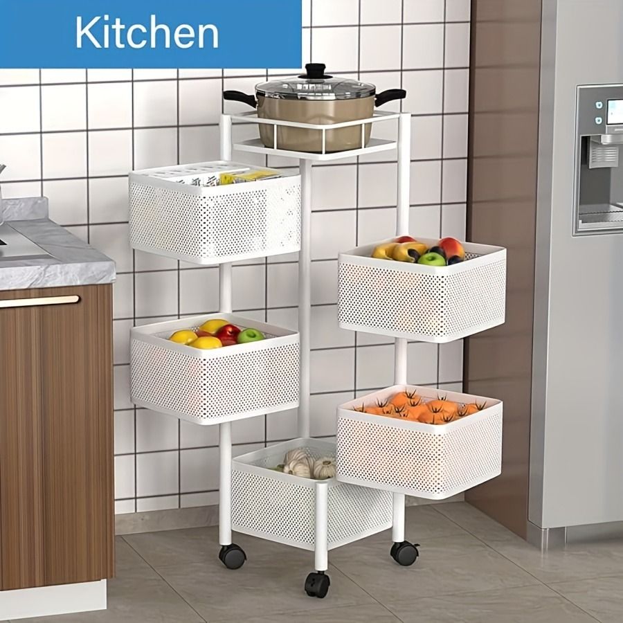 5-Tier Rotating Kitchen Storage Shelf on Wheels