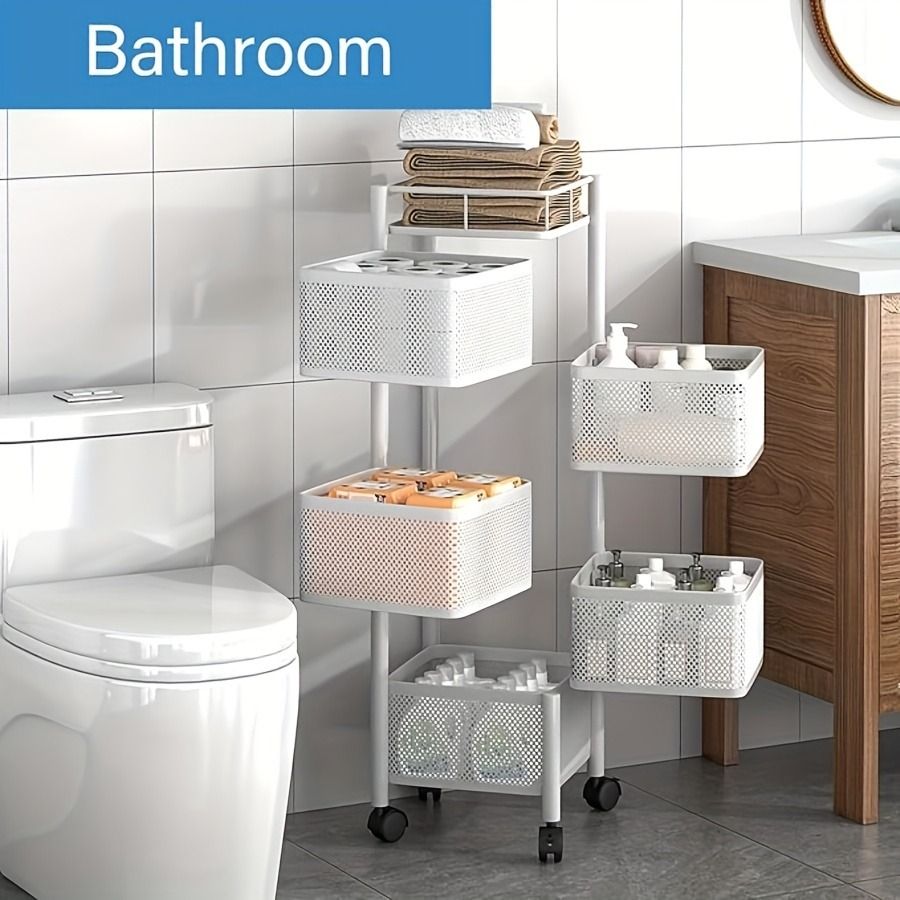 5-Tier Rotating Kitchen Storage Shelf on Wheels