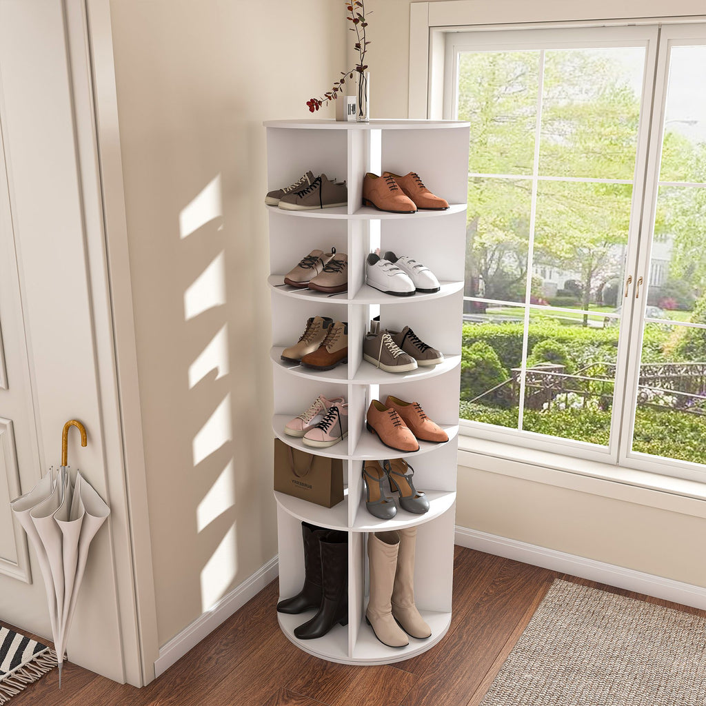 Six-Tier Rotating Shoe Tower for Compact Storage