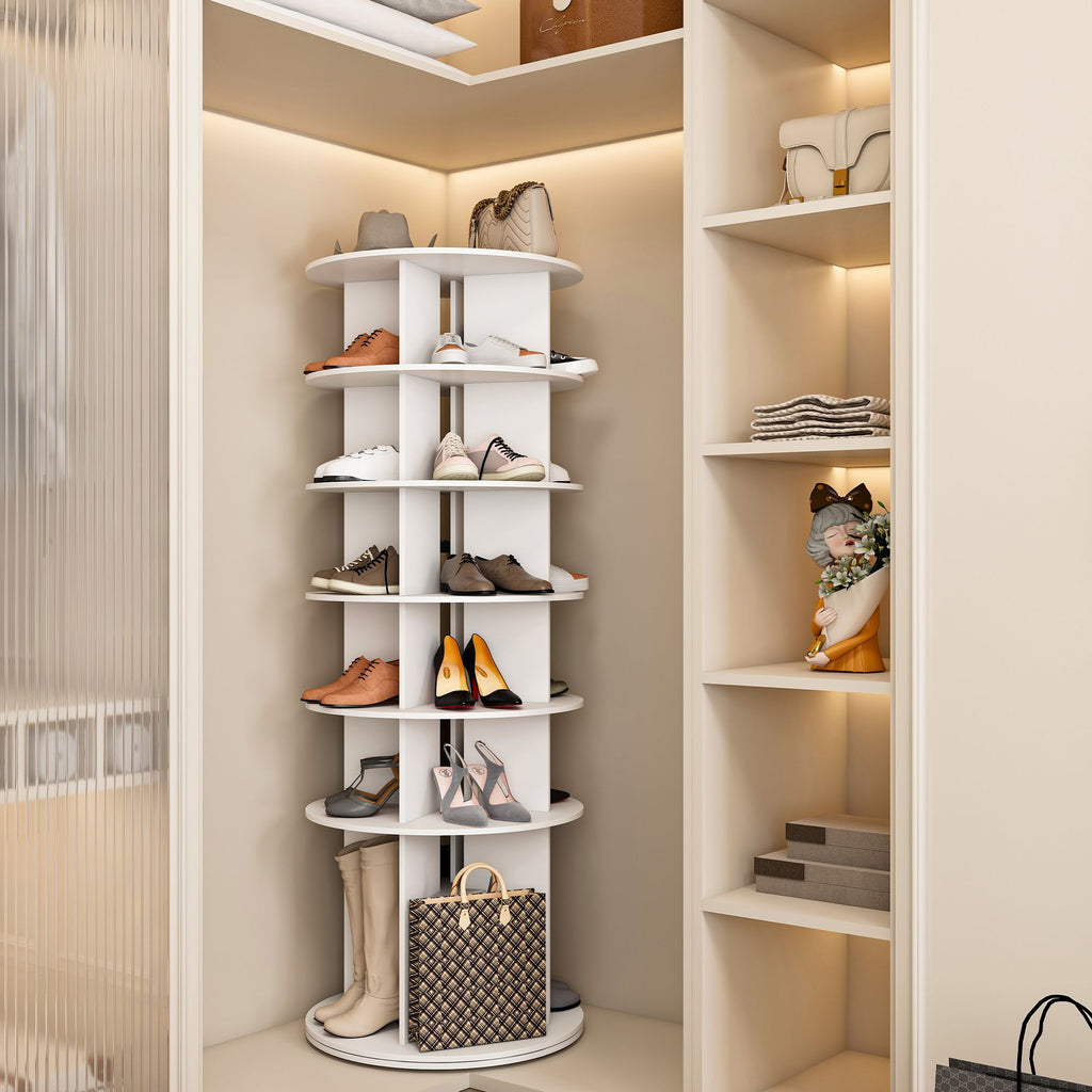 Six-Tier Rotating Shoe Tower for Compact Storage