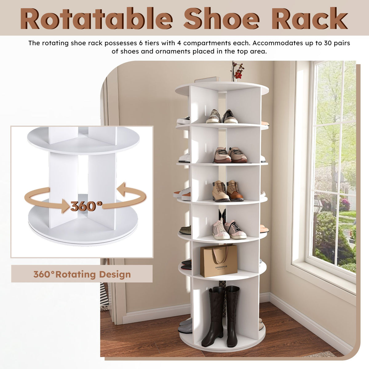 Six-Tier Rotating Shoe Tower for Compact Storage