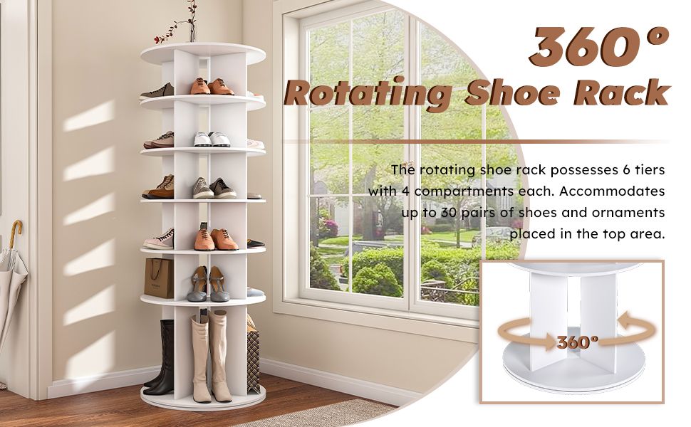 Six-Tier Rotating Shoe Tower for Compact Storage