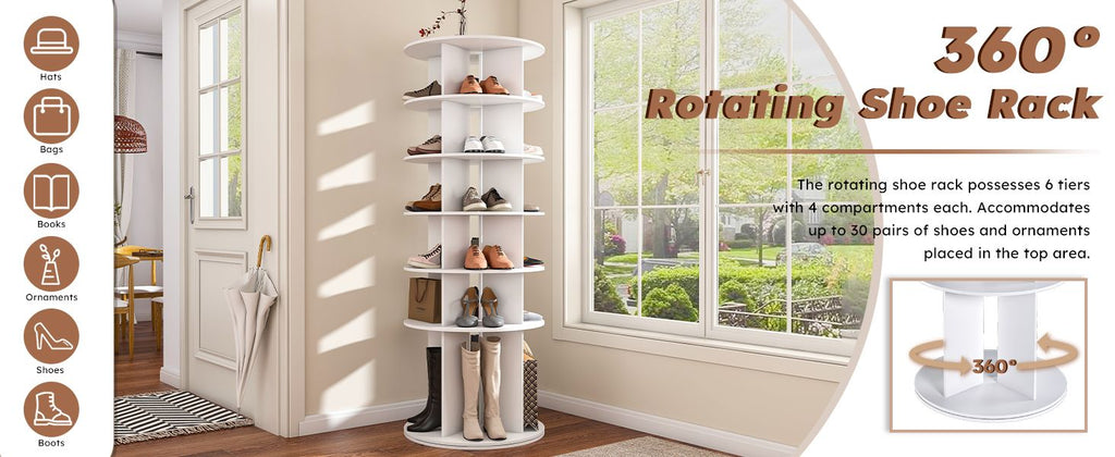 Six-Tier Rotating Shoe Tower for Compact Storage
