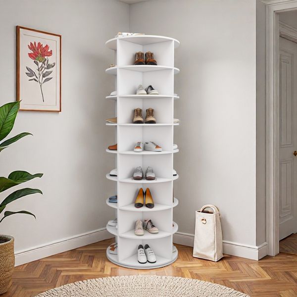Easily Organize Your Footwear with a Space-Saving Rotating Shoe Rack