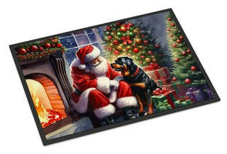 Rottweiler and Santa Claus Christmas Doormat