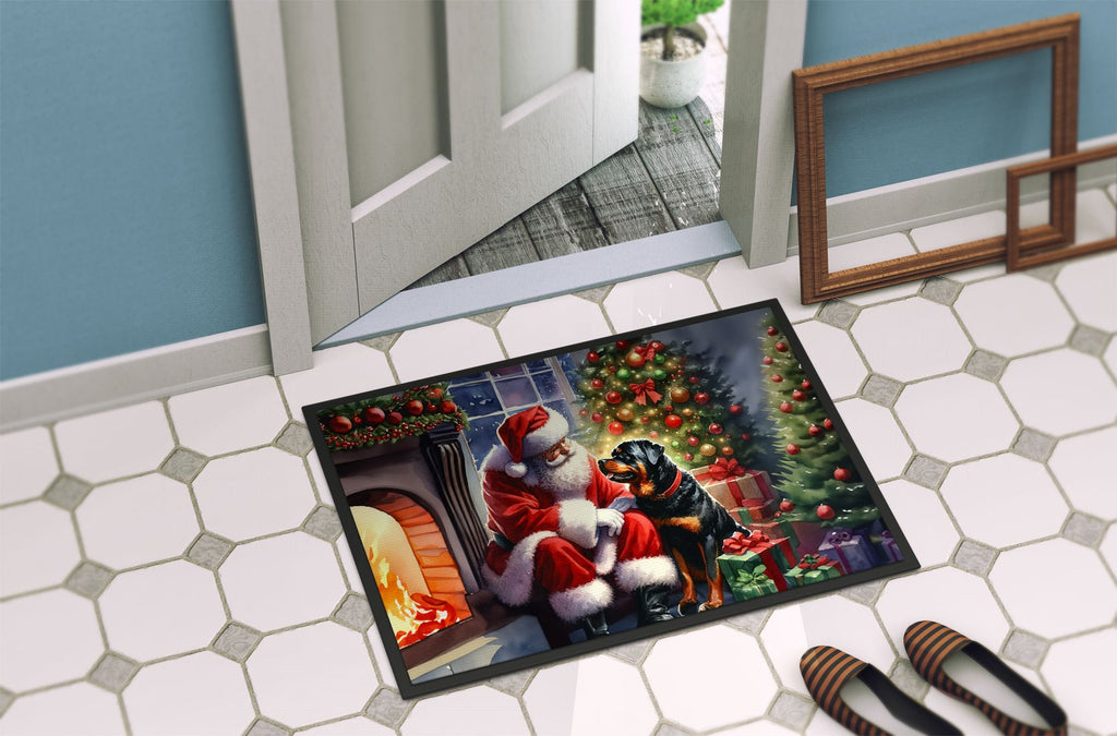 Rottweiler and Santa Claus Christmas Doormat