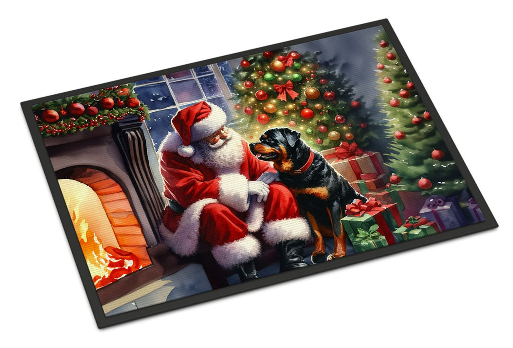 Rottweiler and Santa Claus Christmas Doormat