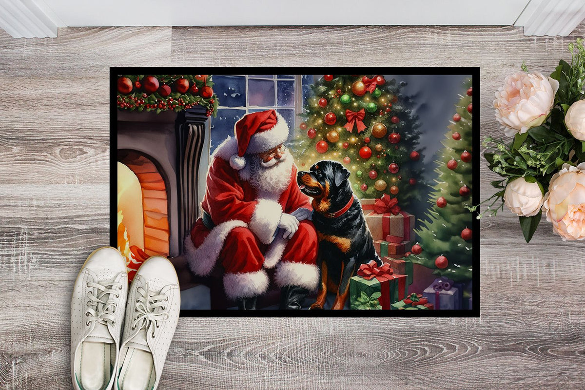 Rottweiler and Santa Claus Christmas Doormat