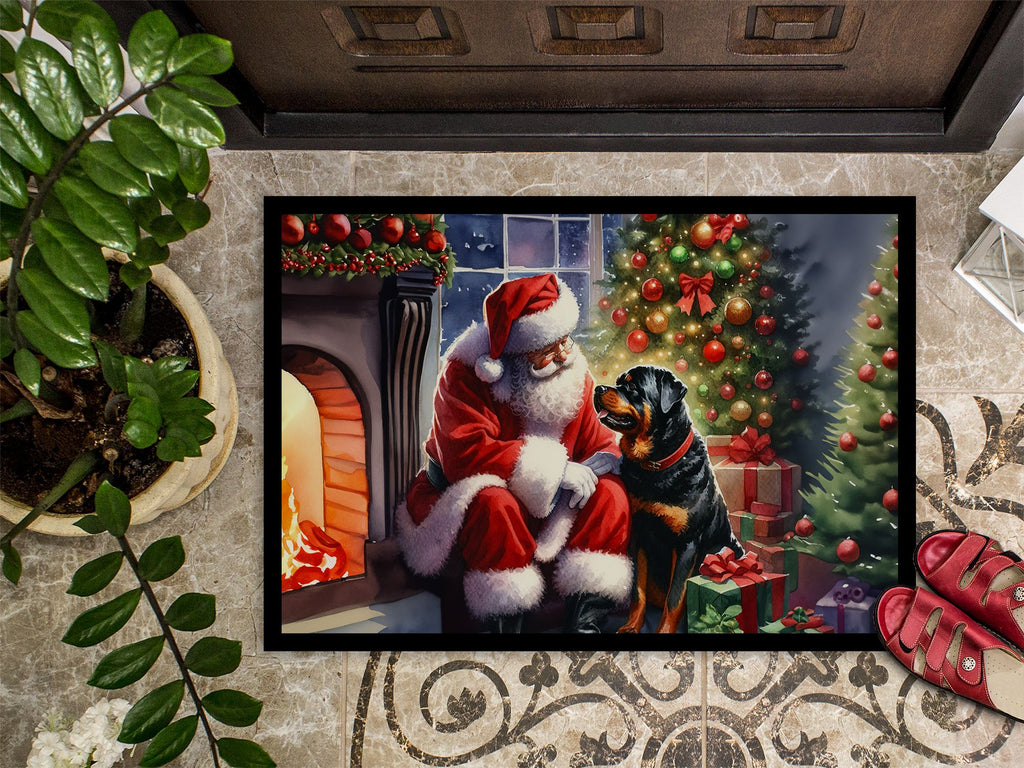 Rottweiler and Santa Claus Christmas Doormat