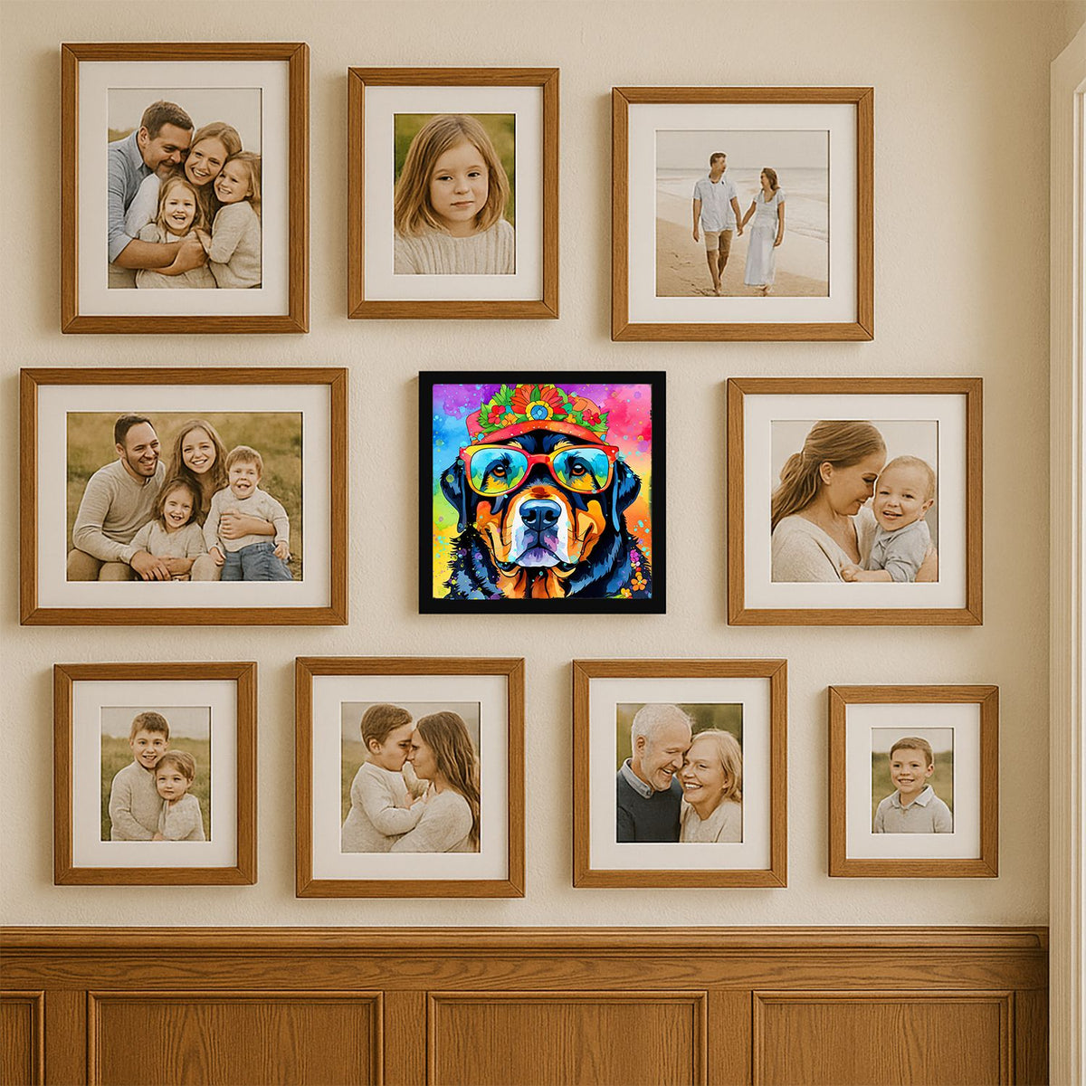 Rottweiler Hippie Dawg Contemporary Framed Print
