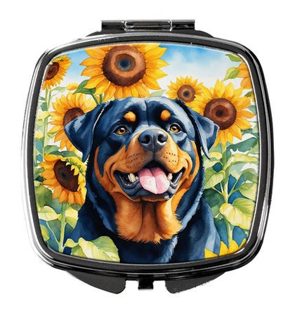 Rottweiler in Sunflowers Folding Compact Mirror