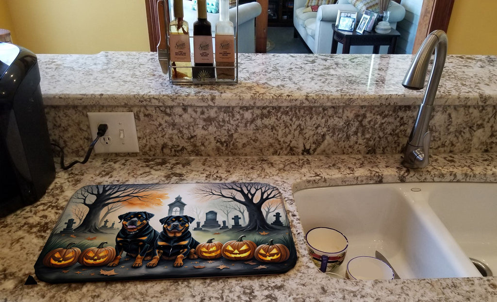 Spooky Rottweiler Halloween Dish Drying Mat