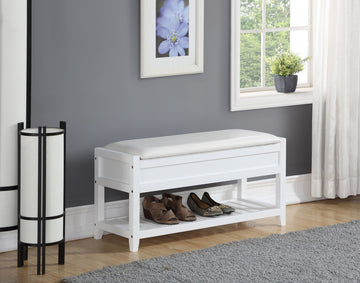Rouen White Seating Bench with Hidden Storage and Shoe Shelf