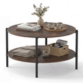 Round Coffee Table 2-Tier Industrial Accent Table with Open Storage Shelf