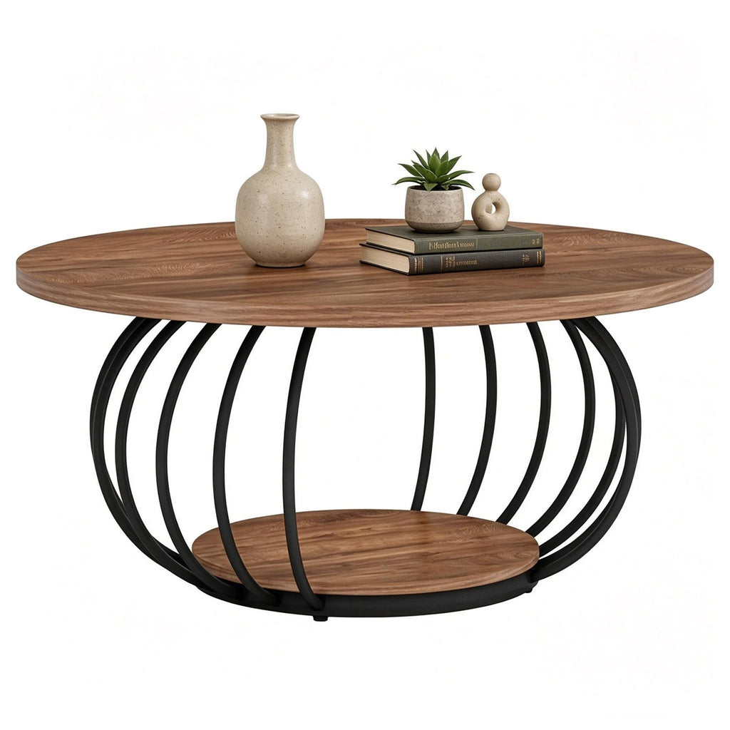 Round Two-Tier Coffee Table with Open Shelf