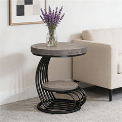 White Faux-Marble Look Two-Tier Round Side Table
