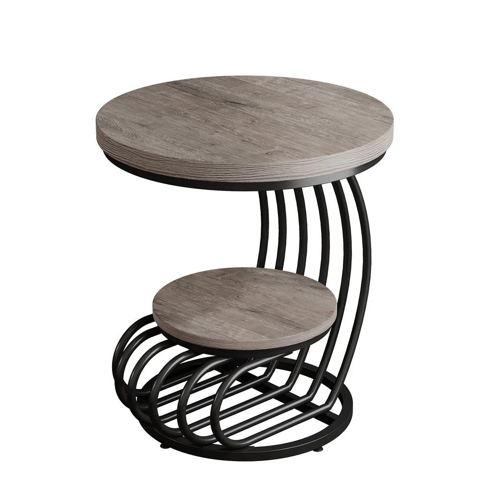 White Faux-Marble Look Two-Tier Round Side Table