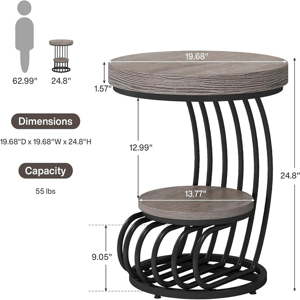 White Faux-Marble Look Two-Tier Round Side Table