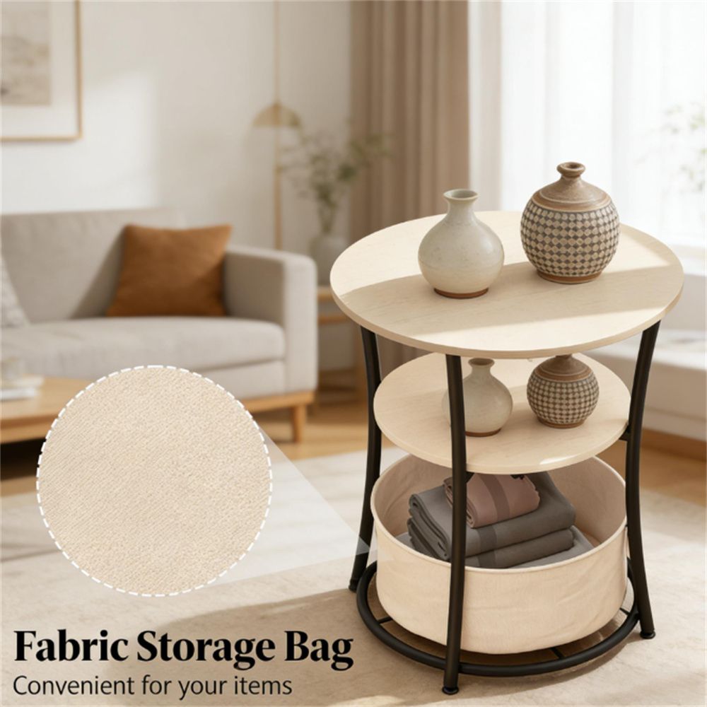 Round edge table, sofa table with storage rack, coffee table, natural wood