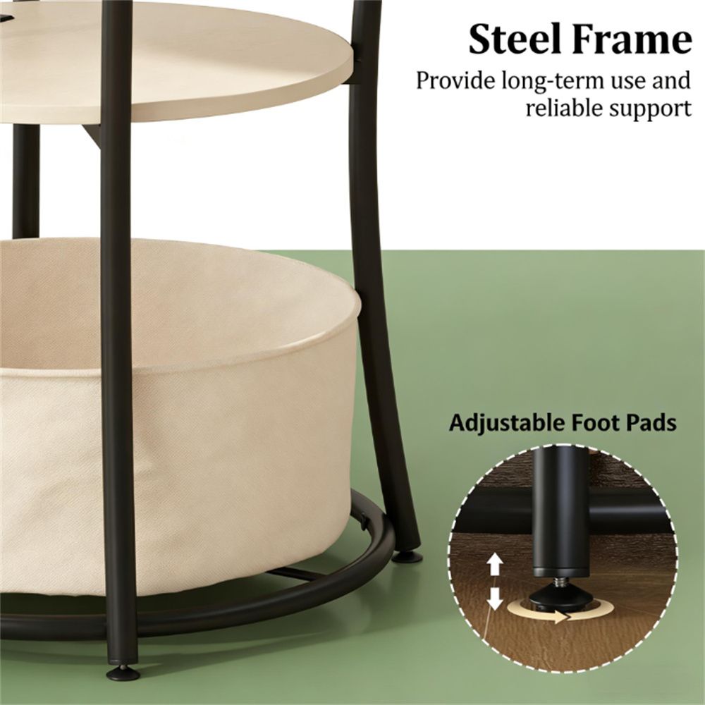 Round edge table, sofa table with storage rack, coffee table, natural wood