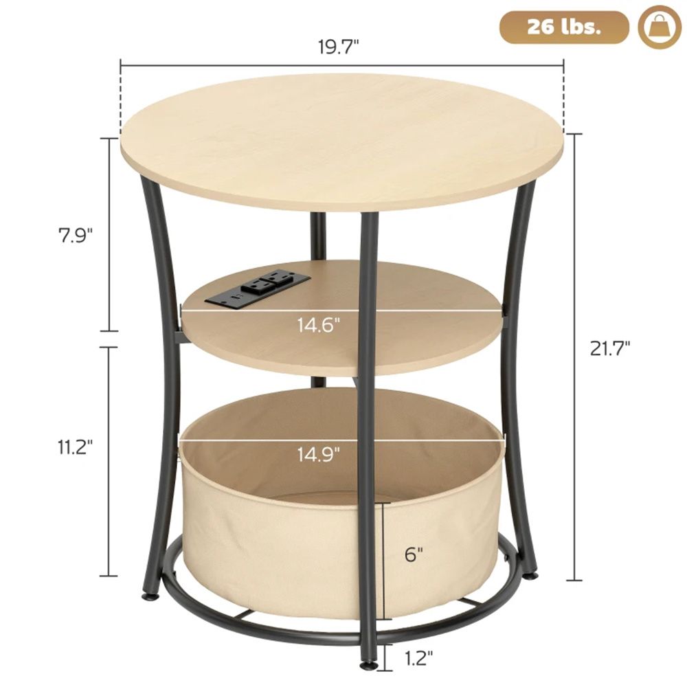 Round edge table, sofa table with storage rack, coffee table, natural wood