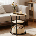 Round edge table, sofa table with storage rack, coffee table, natural wood