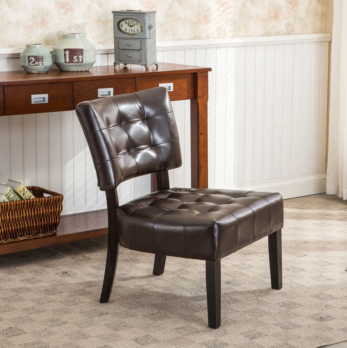 Essena Brown Tufted Accent Chair with Oversized Seat