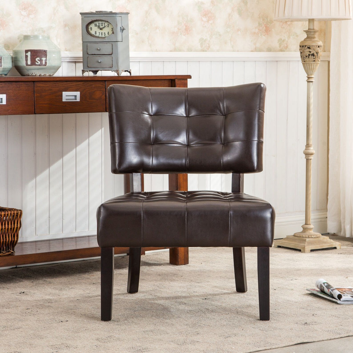 Essena Brown Tufted Accent Chair with Oversized Seat